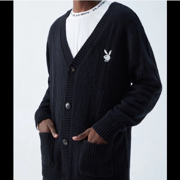 Playboy By PacSun Logo Knit Cardigan Black Mens size Large - Picture 6 of 6